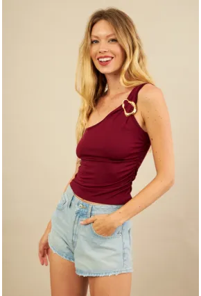 Kadın Bordo Tokalı Büzgülü Bluz AN6021