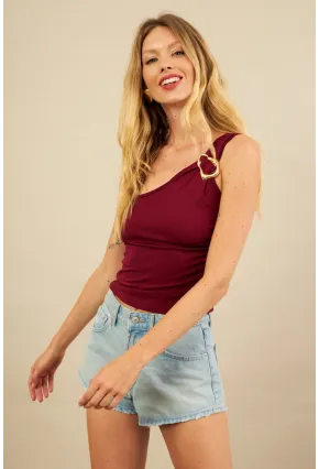 Kadın Bordo Tokalı Büzgülü Bluz AN6021