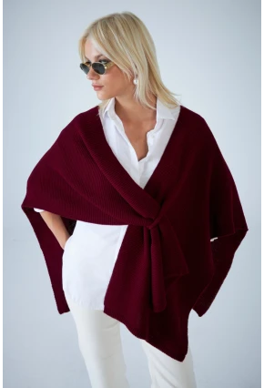 Kadın Bordo Triko Şal YV358
