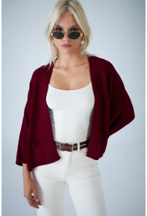 Kadın Bordo Yarasa Kol Hırka YV357