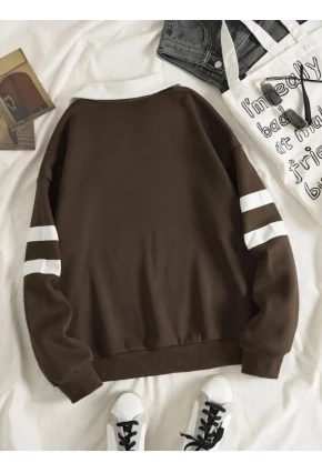 Kadın Brooklyn Retro Kolej Sweatshirt Kahverengi