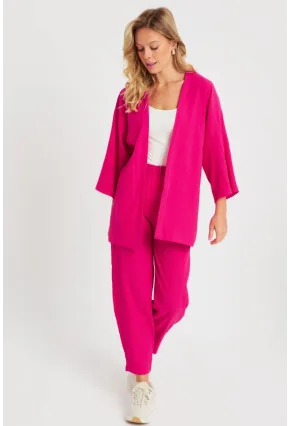 Kadın Bürümcük Kimono Takım Fuşya Q983