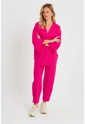 Kadın Bürümcük Kimono Takım Fuşya Q983
