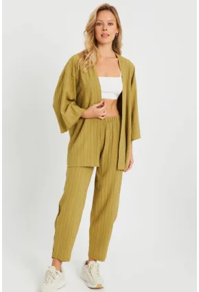 Kadın Bürümcük Kimono Takım Haki Q983