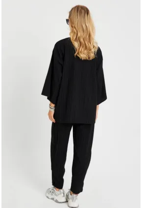 Kadın Bürümcük Kimono Takım Siyah Q983