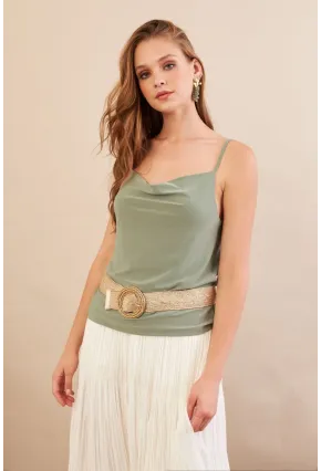 Kadın Çağla Melanj Degaje Yaka Bluz LPP1286-90