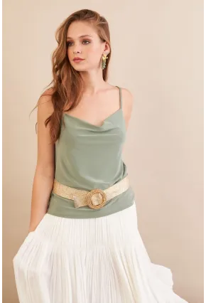 Kadın Çağla Melanj Degaje Yaka Bluz LPP1286-90