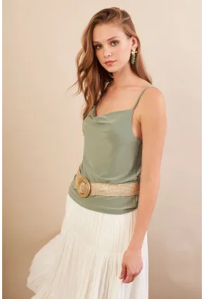 Kadın Çağla Melanj Degaje Yaka Bluz LPP1286-90