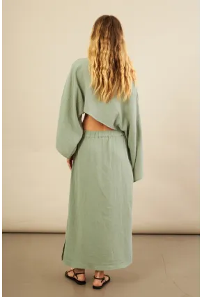 Kadın Çağla Yarasa Kol Crop Müslin Etek Takım BTY104