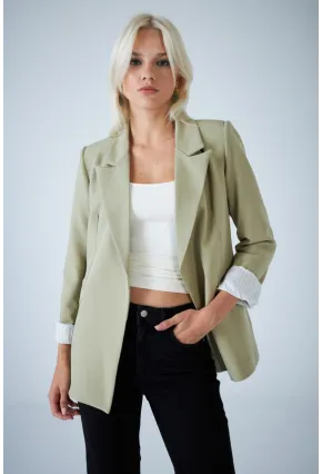 Kadın Çağla Yeşili Çizgi Astarlı Blazer Ceket BES3049