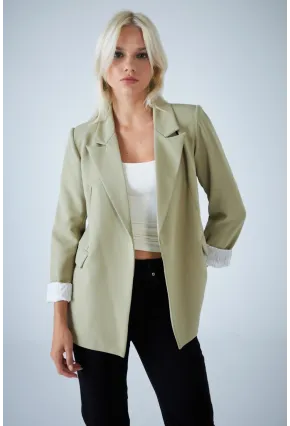 Kadın Çağla Yeşili Çizgi Astarlı Blazer Ceket BES3049