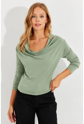 Kadın Çağla Yeşili Degaje Yaka Bluz LPP1234
