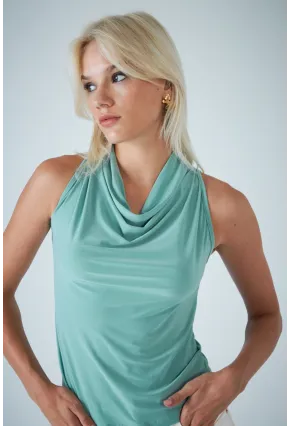 Kadın Çağla Yeşili Degaje Yaka Kolsuz Bluz COL1226-90