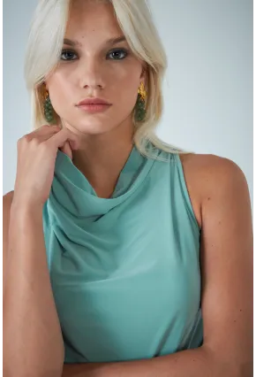 Kadın Çağla Yeşili Degaje Yaka Kolsuz Bluz COL1226-90