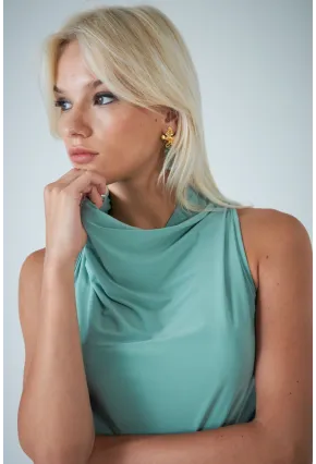 Kadın Çağla Yeşili Degaje Yaka Kolsuz Bluz COL1226-90