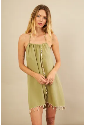 Kadın Çağla Yeşili Deniz Kabuğu Detaylı Play Elbisesi KED0051-90