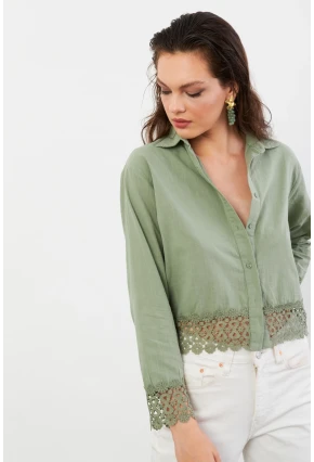 Kadın Çağla Yeşili Güpürlü Gömlek MPC030