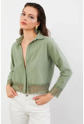 Kadın Çağla Yeşili Güpürlü Gömlek MPC030