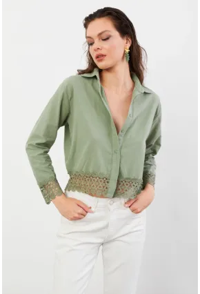 Kadın Çağla Yeşili Güpürlü Gömlek MPC030