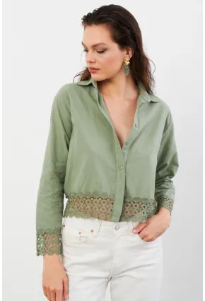 Kadın Çağla Yeşili Güpürlü Gömlek MPC030