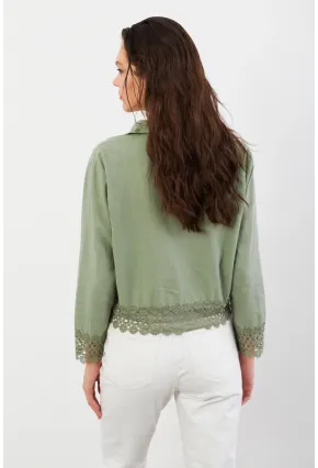 Kadın Çağla Yeşili Güpürlü Gömlek MPC030