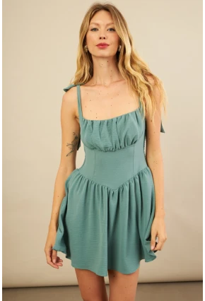 Kadın Çağla Yeşili Sırtı Gipeli Mini Elbise YEL221688