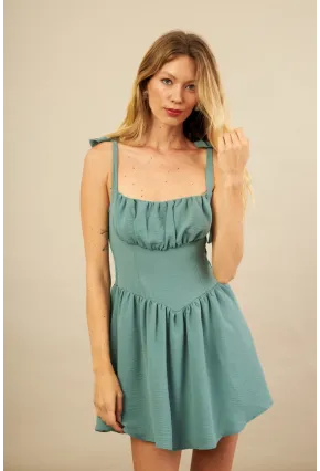 Kadın Çağla Yeşili Sırtı Gipeli Mini Elbise YEL221688