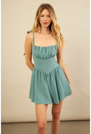 Kadın Çağla Yeşili Sırtı Gipeli Mini Elbise YEL221688