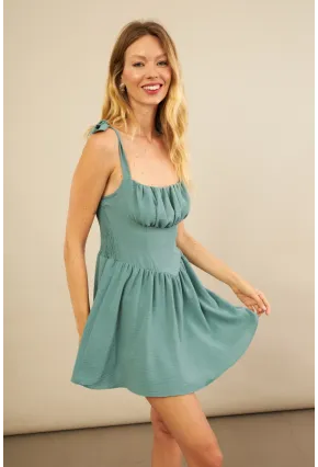 Kadın Çağla Yeşili Sırtı Gipeli Mini Elbise YEL221688