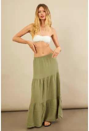 Kadın Çağla Yeşili Yırtmaçlı Müslin Etek ÖM7016