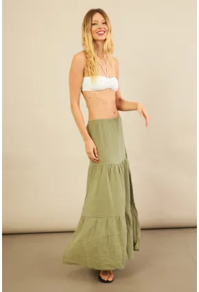 Kadın Çağla Yeşili Yırtmaçlı Müslin Etek ÖM7016