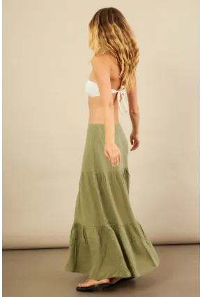 Kadın Çağla Yeşili Yırtmaçlı Müslin Etek ÖM7016