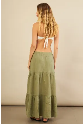 Kadın Çağla Yeşili Yırtmaçlı Müslin Etek ÖM7016