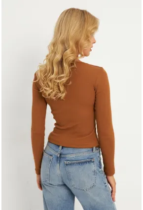 Kadın Camel Aksesuarlı Kaşkorse Bluz RLO17