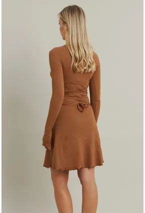 Kadın Camel Bağlamalı Kaşkorse Mini Elbise FRY2175