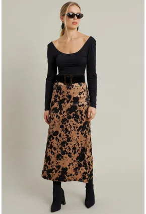 Kadın Camel Desenli Saten Etek CAR1060