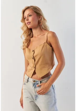 Kadın Camel Düğmeli İp Askılı Yelek MP20153