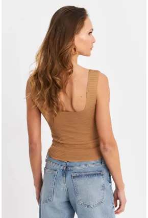 Kadın Camel Kare Yaka Triko Bluz SE8