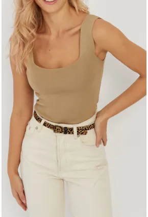 Kadın Camel Kare Yaka Triko Bluz YV80