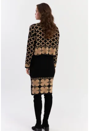Kadın Camel-Siyah Alt Üst Triko Desenli Takım NUV2028