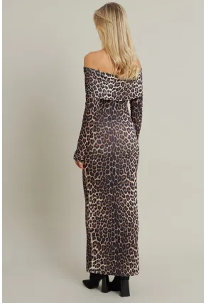 Kadın Camel-Siyah Madonna Yaka Maxi Elbise LİK10
