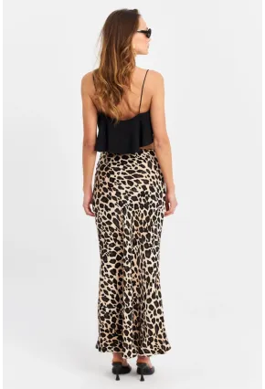 Kadın Camel-Siyah Saten Leopar Etek CAR2431