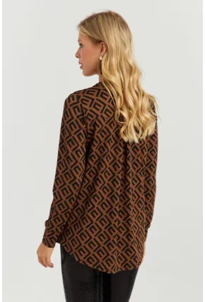 Kadın Camel-Siyah V Yaka Bluz AYD258