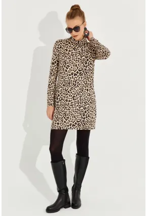 Kadın Camel-Siyah Yumoş Leopar Mini Elbise AYD253