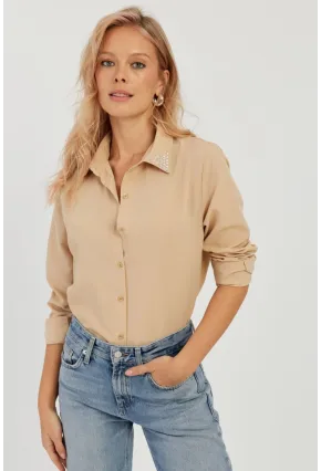 Kadın Camel Taş Detaylı Gömlek ZER402