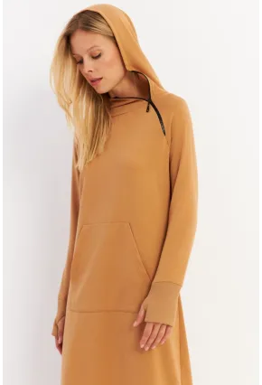 Kadın Camel Yakası Fermuarlı Maxi Sweat Elbise TF12