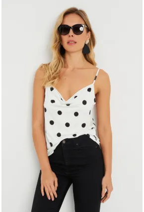 Kadın Degaje Yaka Puantiyeli Bluz Beyaz-Siyah LPP1255