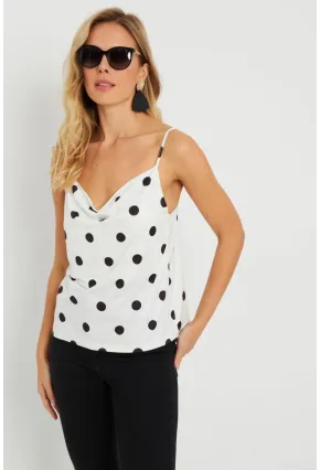 Kadın Degaje Yaka Puantiyeli Bluz Beyaz-Siyah LPP1255