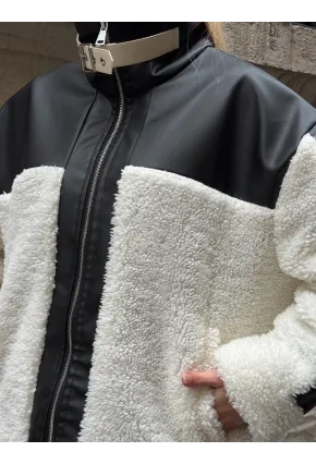 Kadın Deri Garnili Peluş Mont