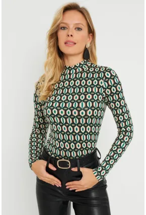 Kadın Desenli Bluz Ekru-Yeşil AYD288